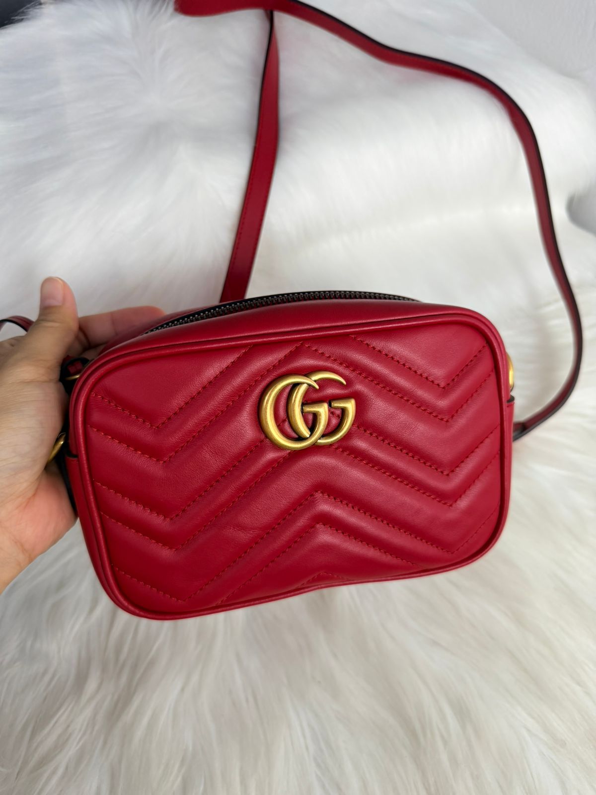 Gucci Red GG Marmont Camera Mini Bag