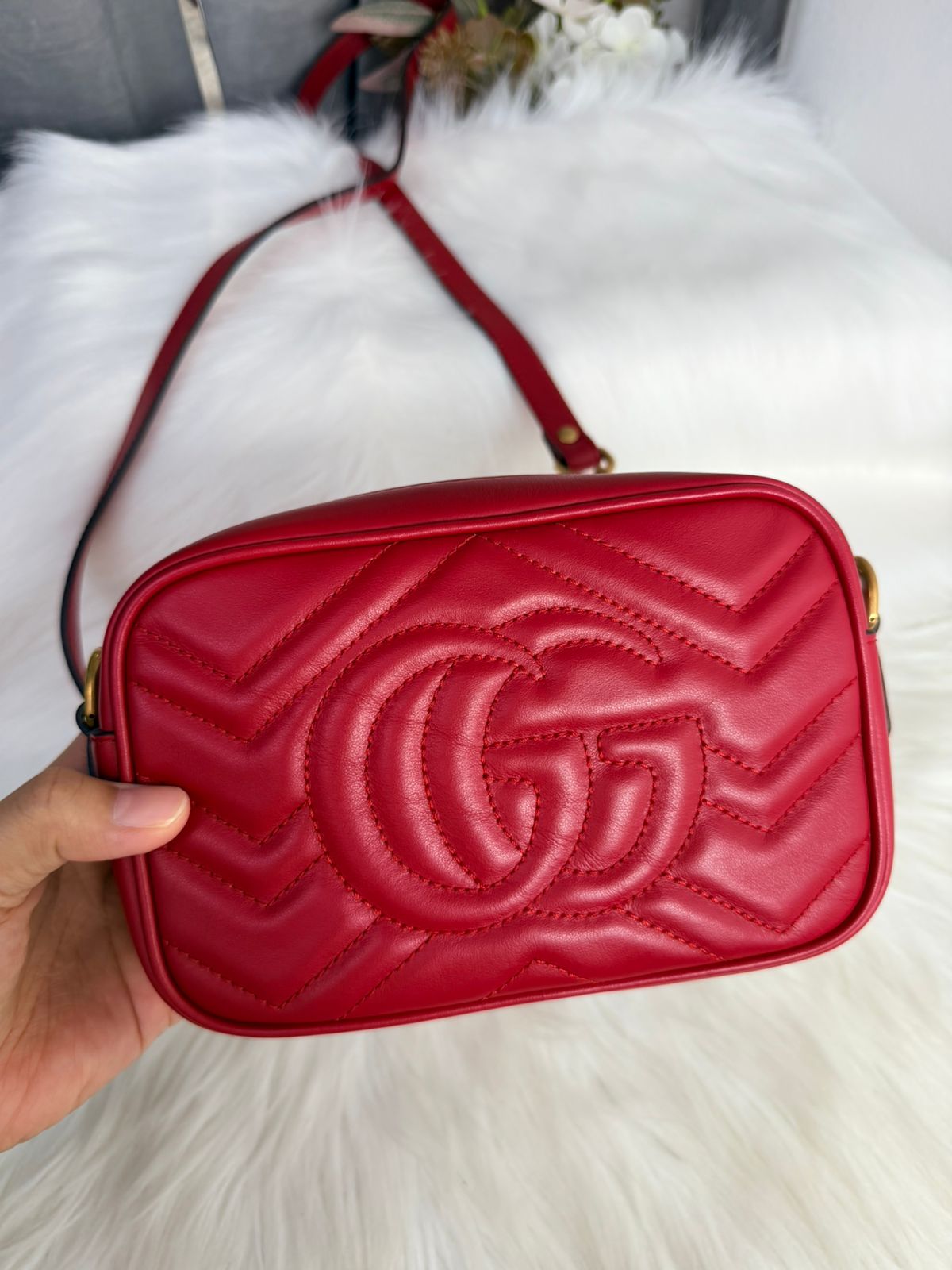 Gucci Red GG Marmont Camera Mini Bag