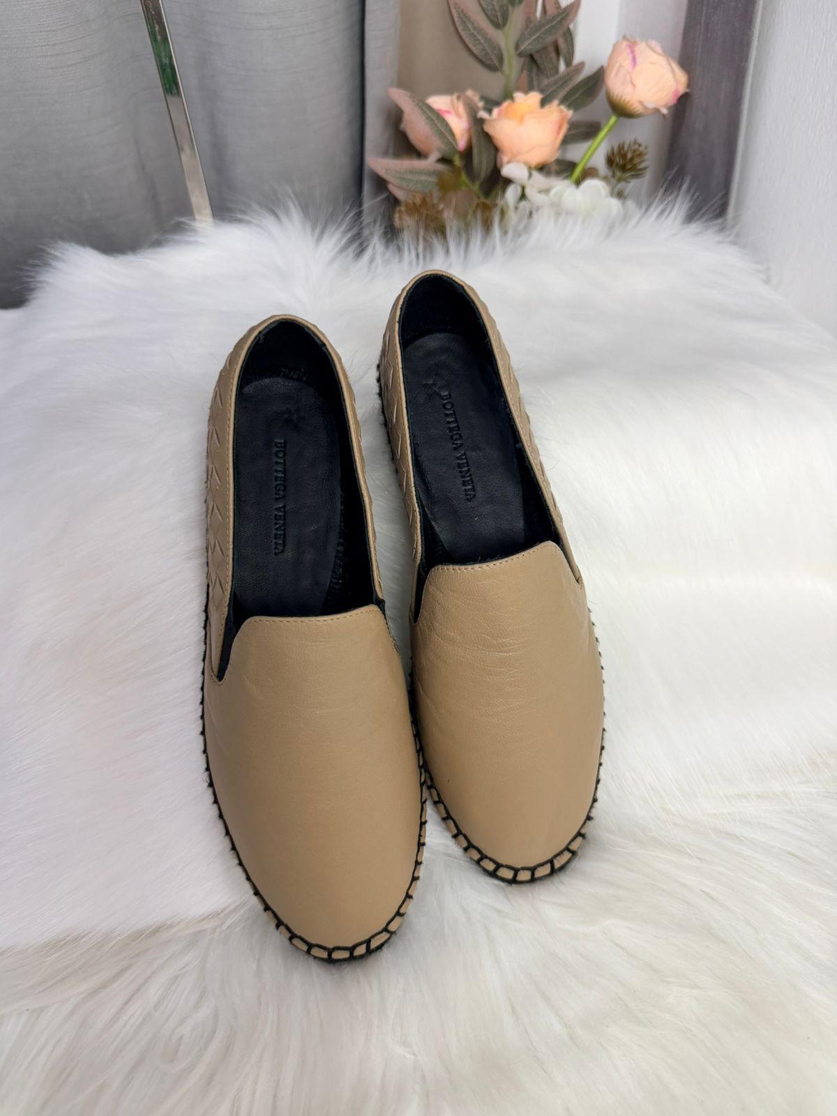 Bottega Veneta Beige Intrecciato Leather Espadrille Flats Size 34