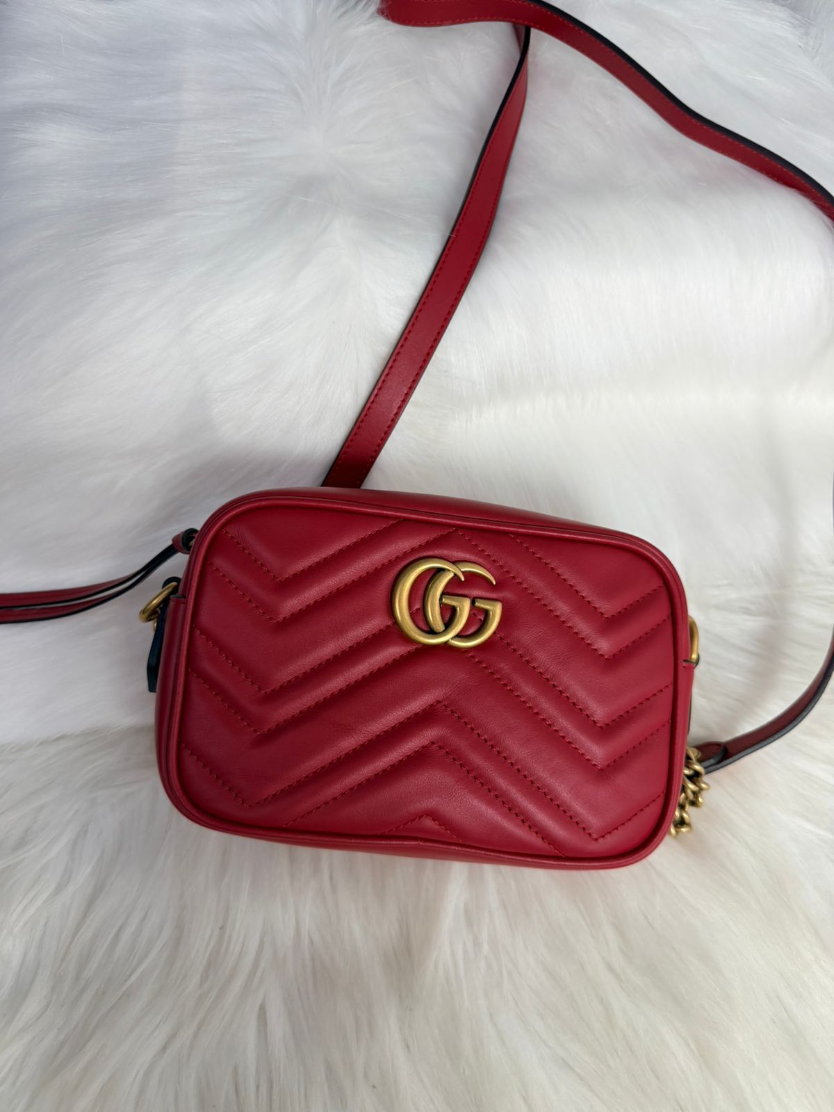 Gucci Red GG Marmont Camera Mini Bag