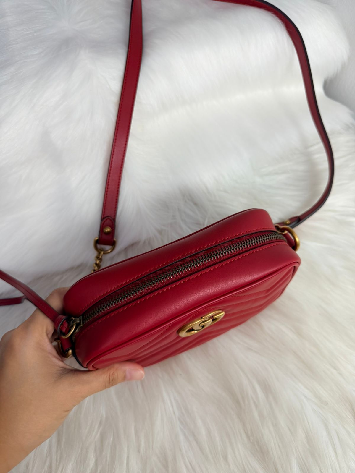 Gucci Red GG Marmont Camera Mini Bag
