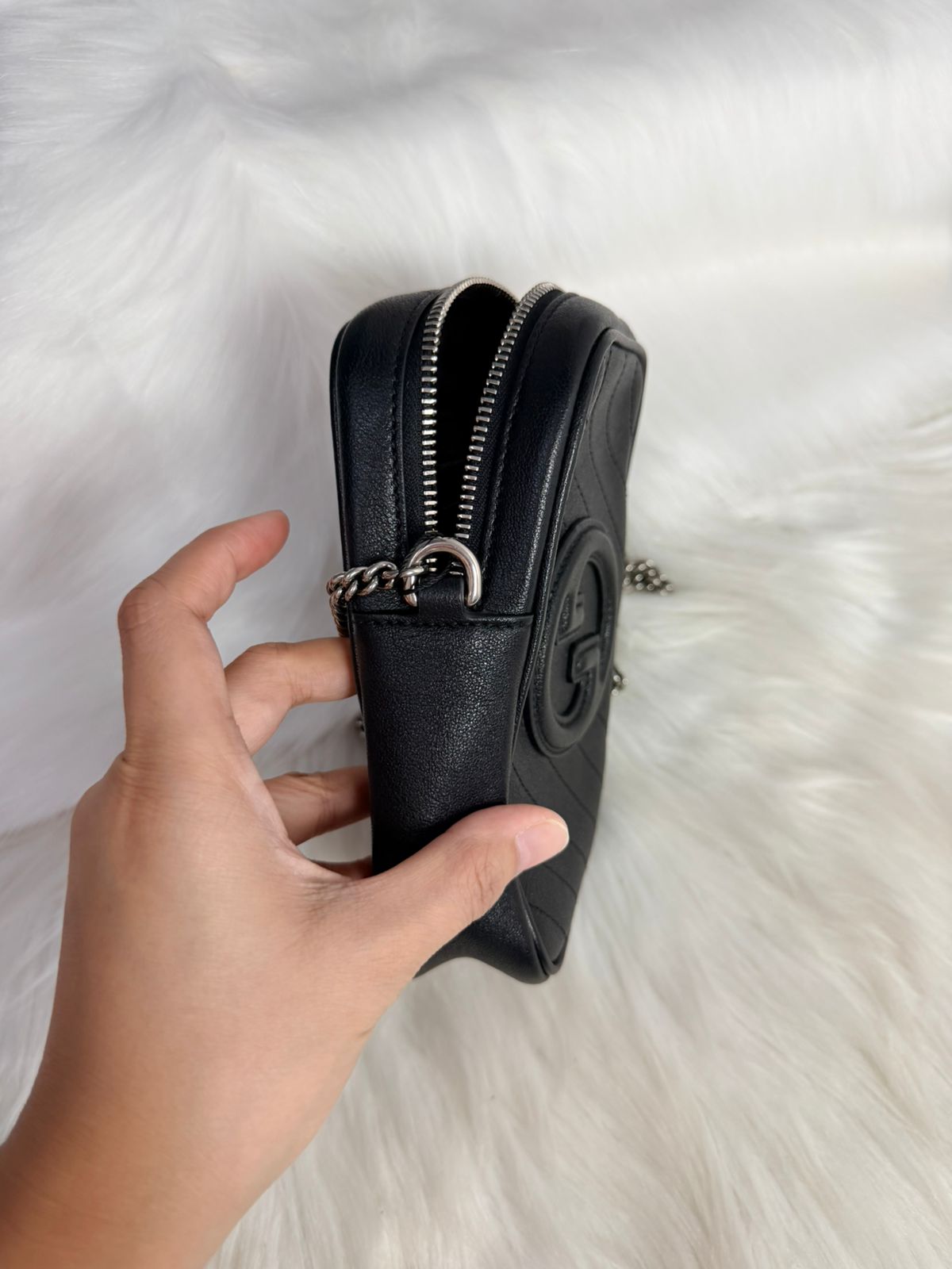 Black Leather Mini Blondie Shoulder Bag