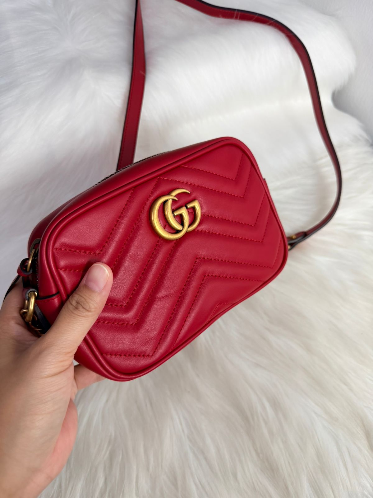 Gucci Red GG Marmont Camera Mini Bag