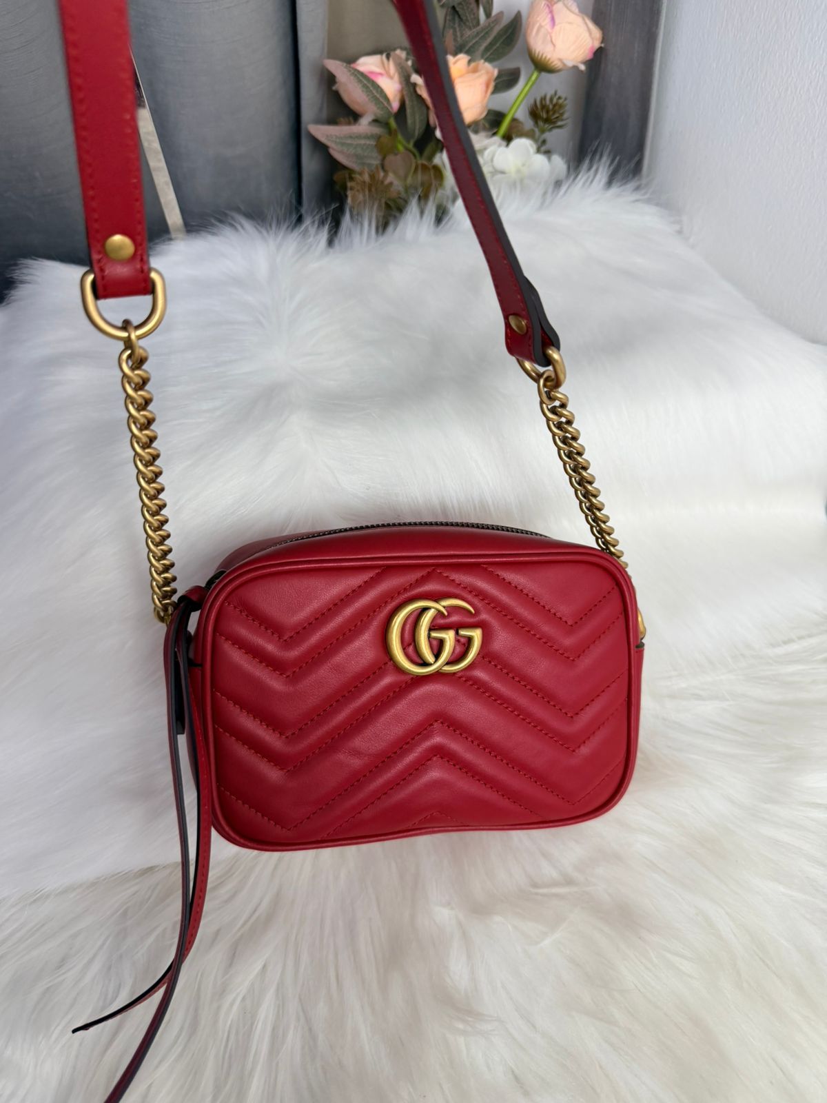 Gucci Red GG Marmont Camera Mini Bag