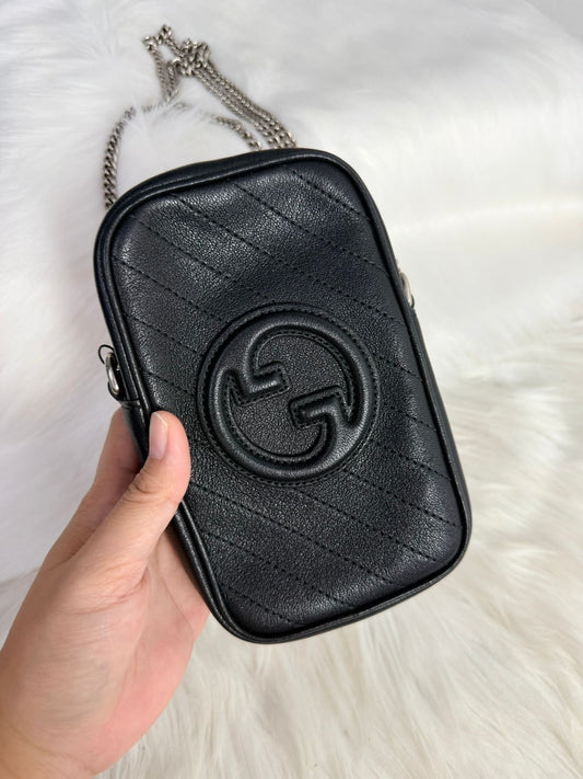 Black Leather Mini Blondie Shoulder Bag